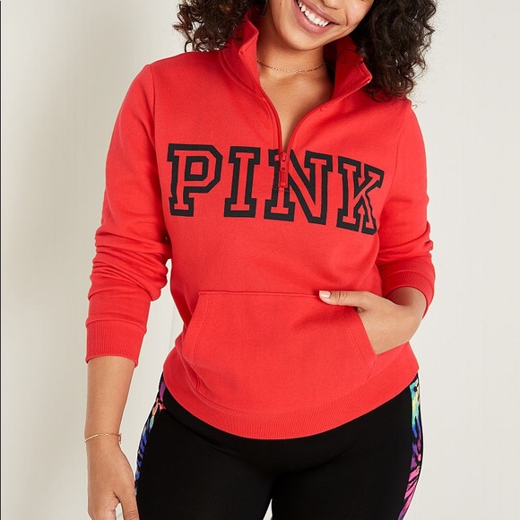 💗VS PINK RED FIRED UP & BLACK LOGO QUARTER ZIP - Picture 2 of 7